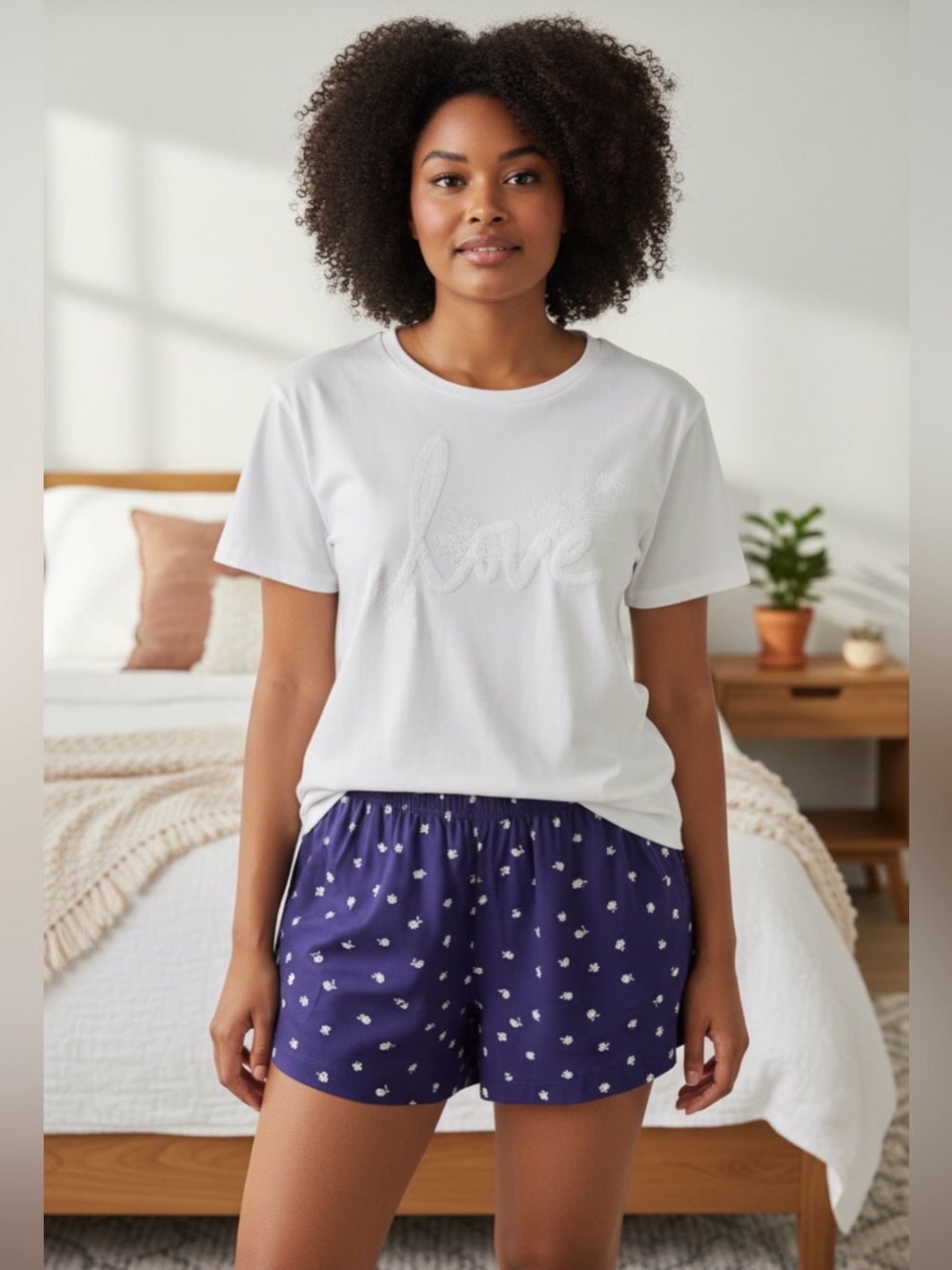 Victoria’s Secret Pajama Bling Crew Top & Cotton Shorts Purple XL